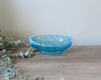 Antique Blue Opalscent Glass Bowl by Jefferson : Candy Dish in the Jewell and fan Pattern