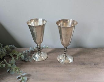 Silver Wine Chalice Pair : Vintage Silver-plated 7" Stemware Cup