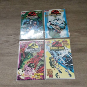 Jurassic Park Set of 4 Vintage Comic Books 1994 Topps Raptors Hijack Comics 1-4, Dinosaur ComicBook Gifts, Jurassic Park Toys Christmas