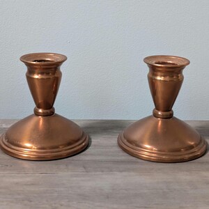 Copper Candle Holders Pair / Vintage Copper Craft Guild Taper Candlestick Holder Set Heay 1960&#39;s