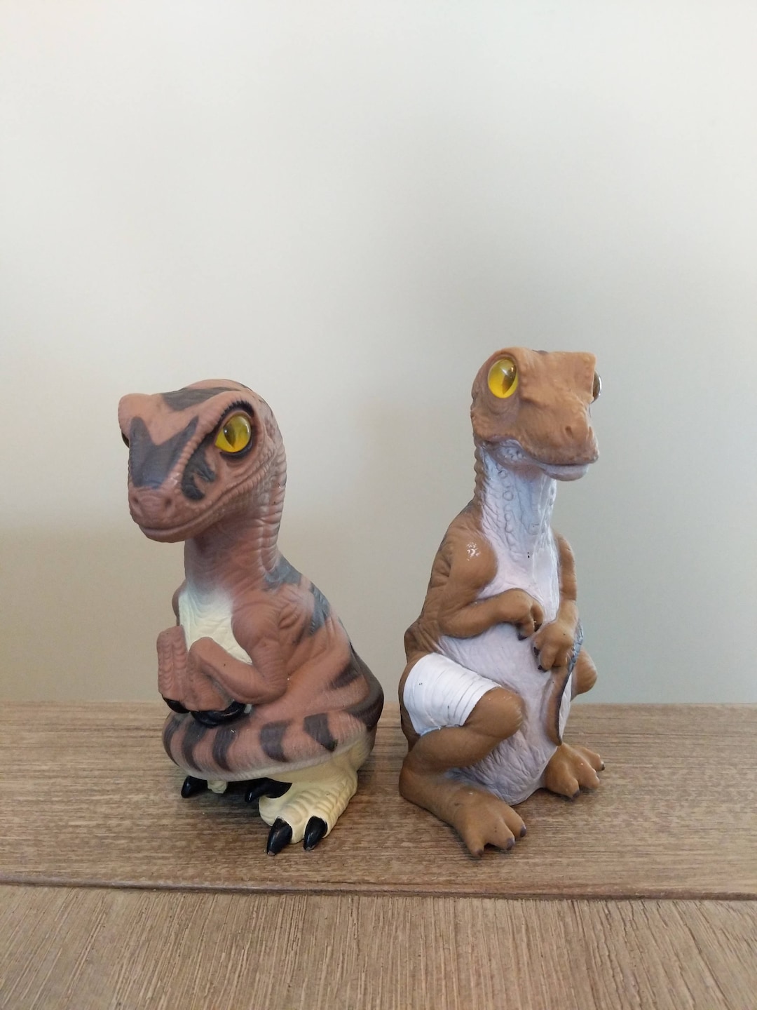 Jurassic Park Toy T-rex and Velociraptor, Vintage Baby Hatchlings