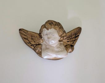 Vintage Cherub Guardian Angel Wall Hang Sculpture ChalkWare