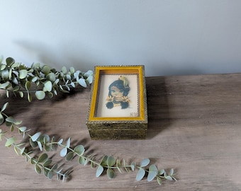 Vintage Jewelry Box : Vintage 1960s Thayer Holmes Big Eye Native American Girl Velvet lined, Mid Century Modern Trinket Casket