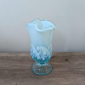 Vintage Fenton Glass Aqua Blue Opalescent Lily Of The Valley Handkerchief Vase