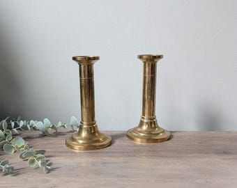 Brass Candle Holder Pair / Vintage Candlestick Holder Set Mid Century Modern