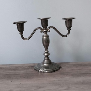 Vintage Silver Candle Holder 3 Arm Candelabra / Tree of Life Silver Plate French 8&quot;  / Three Branch candlesticks holder