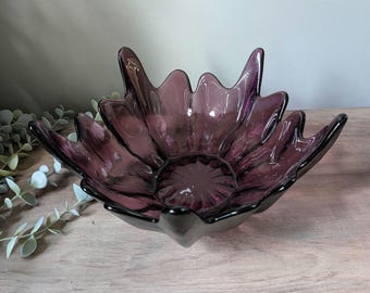 Vintage Viking Glass Amethyst Lotus Bowl