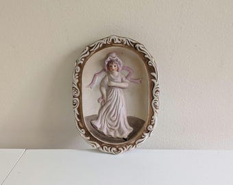 Vintage Norleans Bisque Pinky Girl : 3D Hand Painted Wall Art Plaque