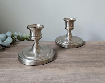 Silver Candle Holders by Baldwin made in the USA : Vintage Pewter Candlestick Holders Pair 3"