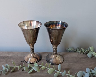 Vintage Silver Cups : Wine Chalice Pair of silverplated Cups 5"