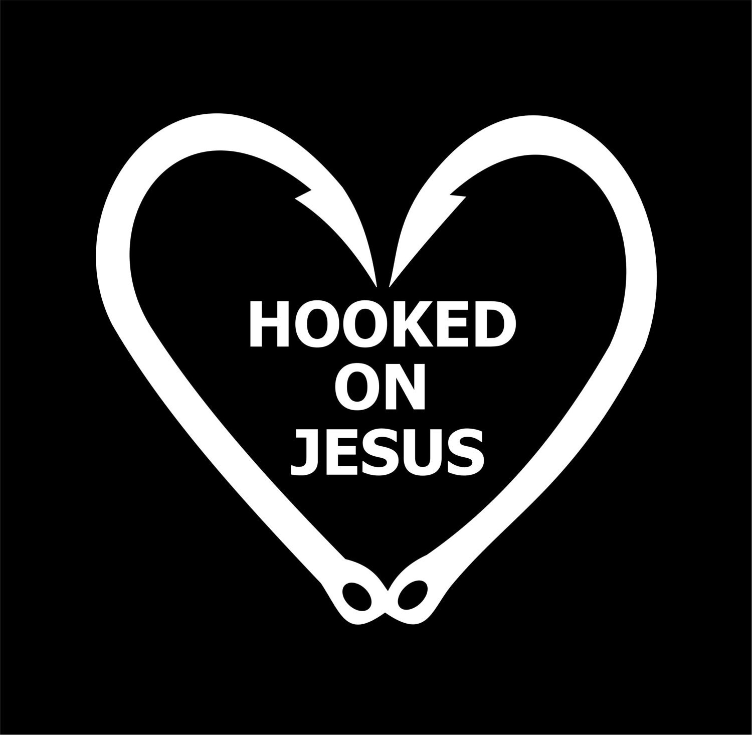 Fish Hook Heart Hooked on Jesus 5 Wide color White Cute for Windows