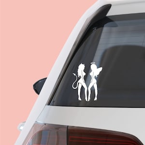 Angel Devil Girls (COLOR WHITE) 10&quot; tall ,angel sticker,devil decal,devil sticker,angel decal,angel sticker,window stickers,widow decals