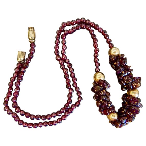 Vintage Rousselet Red Glass Simulated Pearl Neckla