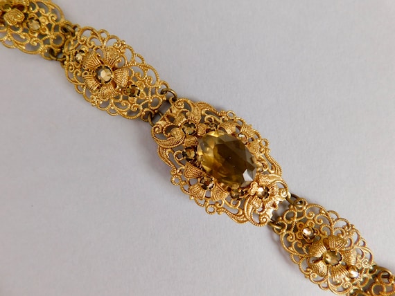 Czech, Neiger, Vintage, Gold Plated Filigree Brass