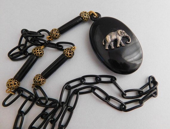 1920’s Black Bakelite, Victorian Revival, Elephant