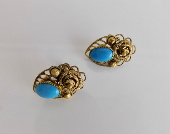 Czech, Neiger, Turquoise Colored Glass, Filigree B