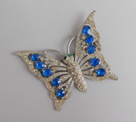 Large Vintage Staret Schrager Butterfly, Blue Glas