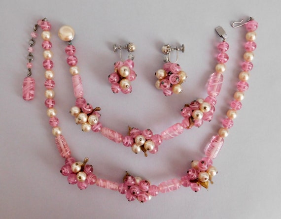 Fringe Dangle Wood Glass Bead Vintage Necklace; Bakelite Era Flapper Deco Haskell-esque