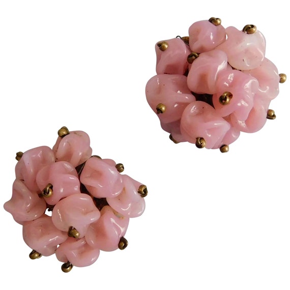 French, Rousselet, Vintage, Pink Glass Earrings