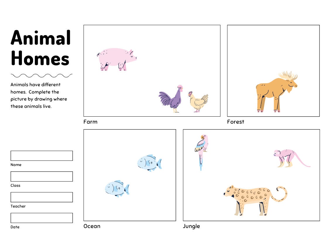 Animal Homes Worksheet - Etsy Animal Homes Worksheet - Etsy