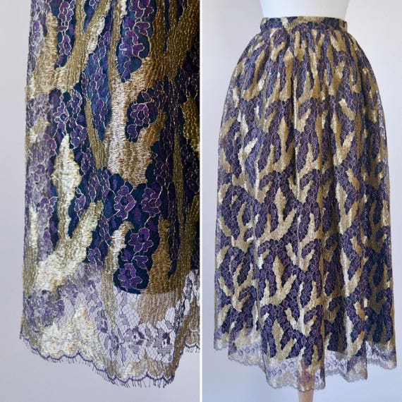 Stunning 1980s Mary McFadden Gold + Mauve Floral … - image 2