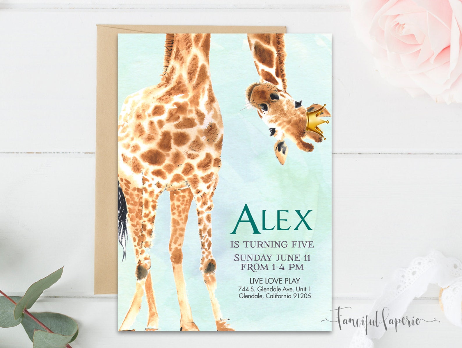 Giraffe Birthday Party Invitation, Giraffe Invite, Birthday Party