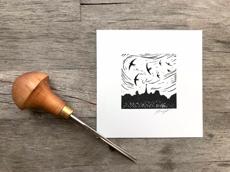 Swifts: Original, hand printed lino cut print by printmaking artist Beth Knight. 10 x 10cm 4x4inch. image 6