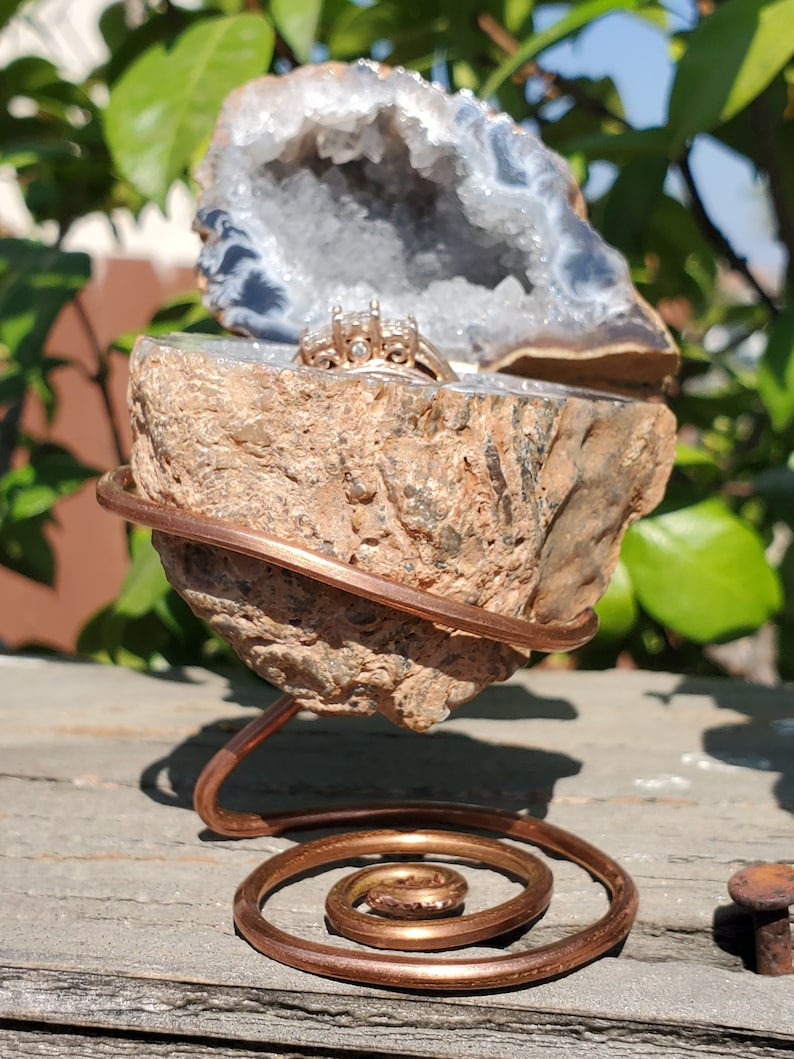 Geode KeepsakeRing Box on Custom Copper Freeform Stand