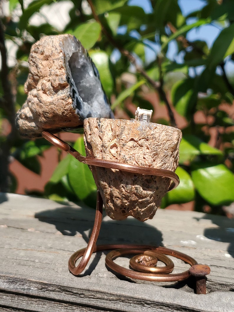 Geode KeepsakeRing Box on Custom Copper Freeform Stand