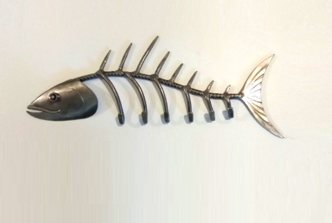 Metal fish skeleton. Wall hanger. Hand Etsy