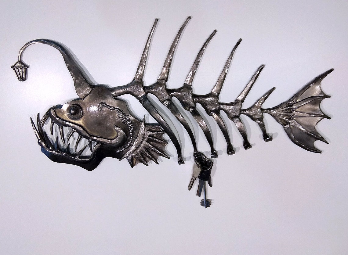 Metal skeleton of Sea devil fish. Metal Wall Art. Under the Etsy