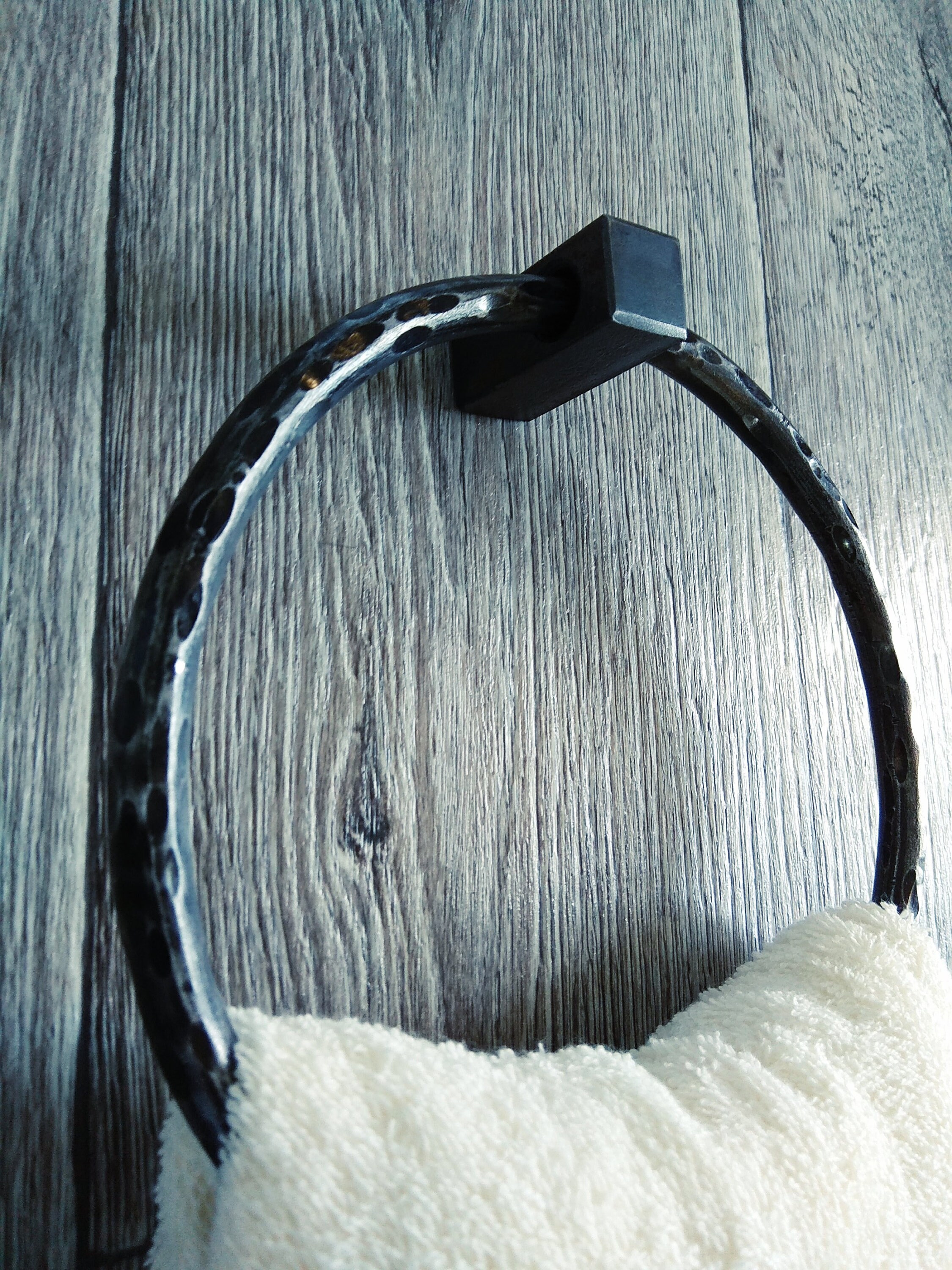 Textured Wrought Iron Towel Ring Blacksmith Hand Rustic Etsy