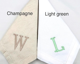Monogrammed Dinner Napkins, Embroidered Linen/Cotton Blend Hemstitch (White/Beige) comes 1/4/6/12