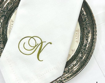 Monogrammed Linen Dinner Napkins, Embroidered, Hemstitch White comes 1//6/12/24