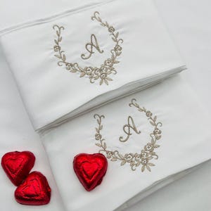 Monogrammed Pillow Cases: Embroidered Microfiber, Queen or King, Set of 2