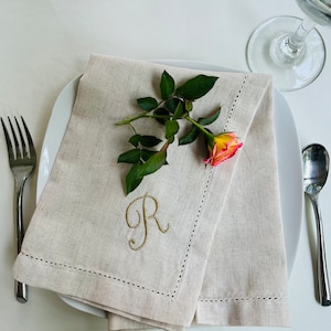 Set of 4, 6 or 12, Embroidered Natural Beige Cloth Napkins, Personalized, Initialed, Napkins, Great Gifts, Free Shipping