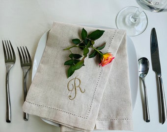 12, Monogram Napkins, Embroider, Personalized, Initialed, Set of 12, Natural Beige Cloth Napkins. Great Gifts, Free Shipping