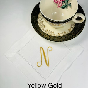 Monogrammed Cocktail Napkins: White Hemstitch Linen Cotton Blend