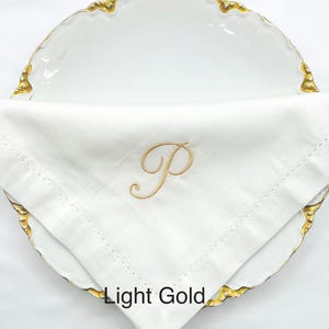 Monogrammed Hemstitch Cloth Napkins: Embroidered Initial, Linen Cotton Blend