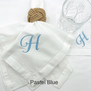 Set of 12 or 24, Embroidered Dinner & Cocktail Napkin Set, Monogrammed, You Choose Thread Color, Letter and Quantity. White Hemstitch.