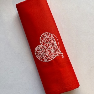 Embroidered Heart Cloth Napkins - Set of 6 Valentine&#39;s Day Napkins