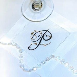 Monogrammed Linen Cotton Cocktail Napkins - Set of 12, Embroidered Hemstitch