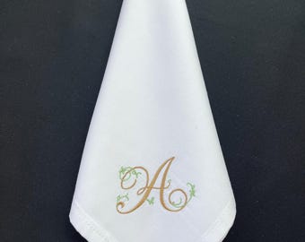 Monogrammed Cloth Dinner Napkins - Set of 12 Embroidered Napkins