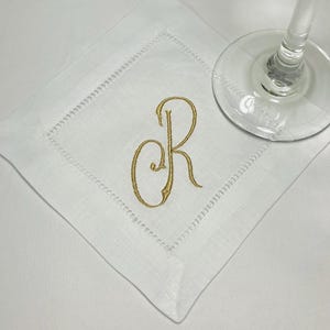 Monogrammed Linen Cotton Cocktail Napkins - Hemstitch, Personalized Set