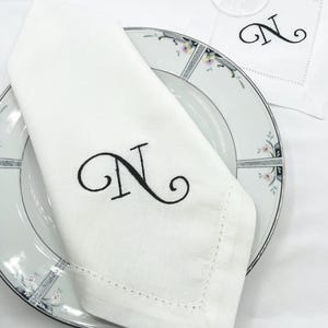 Monogrammed White Linen Napkin Set: Embroidered Dinner & Cocktail Napkins