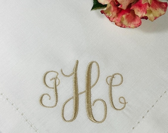 Monogrammed Cloth Napkins, Set of 4: Embroidered Hemstitch Cotton-Linen