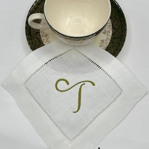 Monogrammed Linen Cotton Cocktail Napkins - Hemstitch, Personalized, Set of 6 or 12