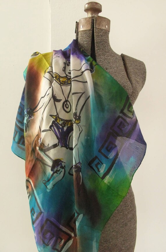 vintage 1940's hand-painted silk scarf