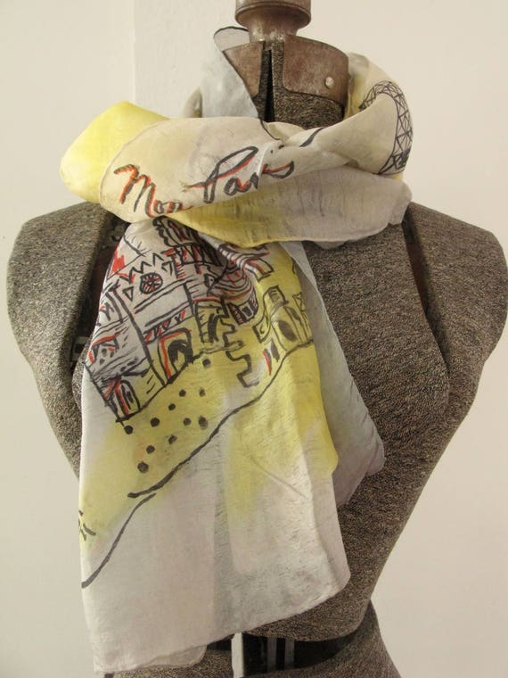vintage 1940's hand-painted gossamer silk scarf