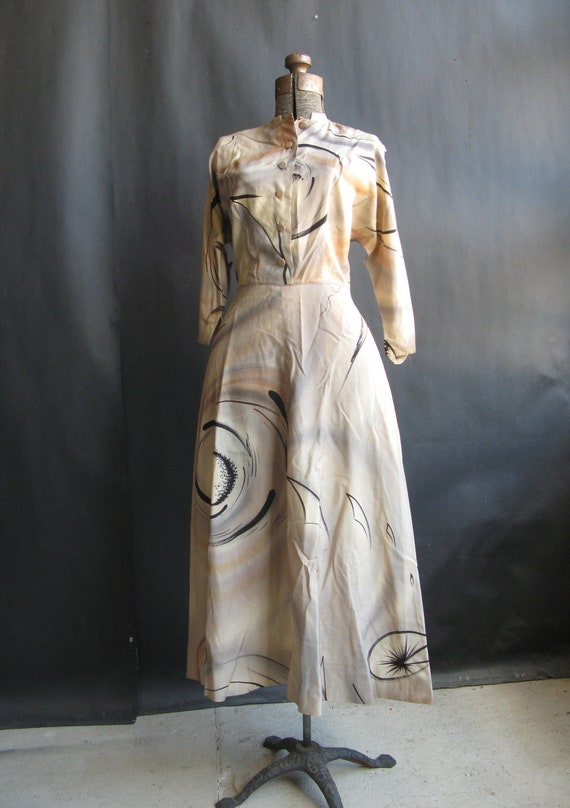 vintage 1940's hand-painted silk dress